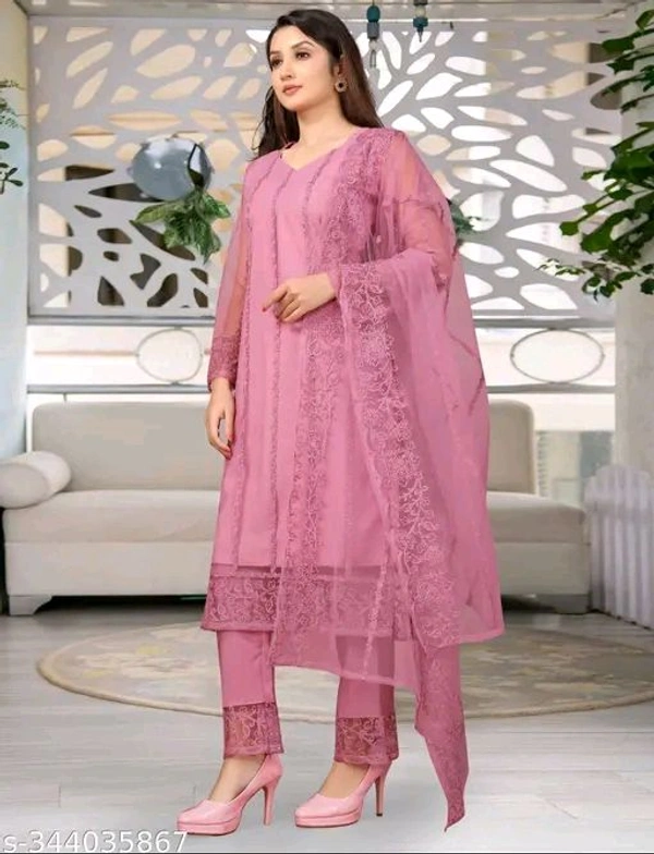 TOZRI Women Cotton Rayon, Net Kurta Pant Dupatta Set - Xl