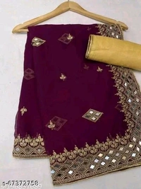 Durga Puja Georgette Purple Mirror Work Saree with Blouse