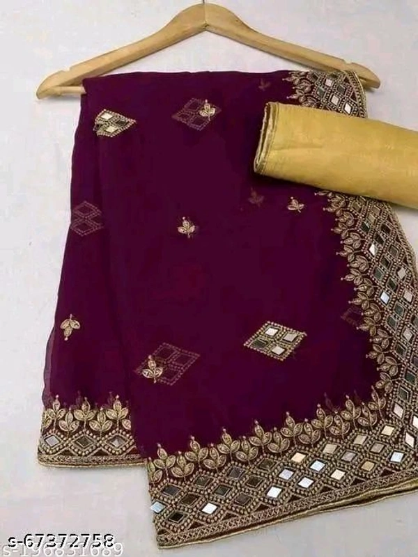 Durga Puja Georgette Purple Mirror Work Saree with Blouse