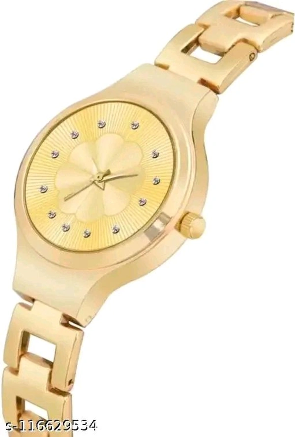 Unique Flower Designer Round Dial Attractive Metal Belt Analog Watches for Women