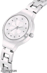 Unique Flower Designer Round Dial Attractive Metal Belt Analog Watches for Women