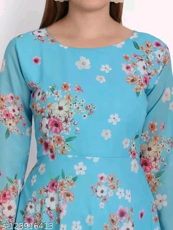 sky blue colour printed georgette dress - L