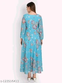 sky blue colour printed georgette dress - L