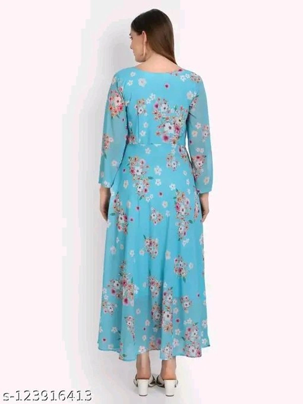 sky blue colour printed georgette dress - L