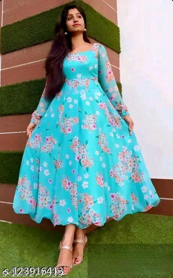 sky blue colour printed georgette dress - Xxl