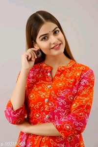 Women Rayon Flared Printed Orange Kurti - Xs