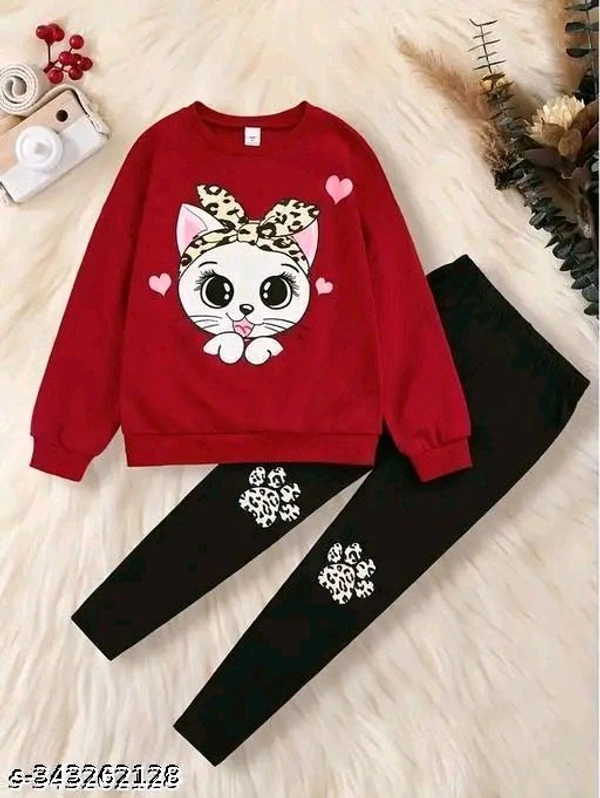 KEESOR KIDS FULL SLEEVE TOP & PANT SET | Full Sleeves Solid Colour Joggers Set | Girls Cotton Clothing Set - 1-2 Year, Red