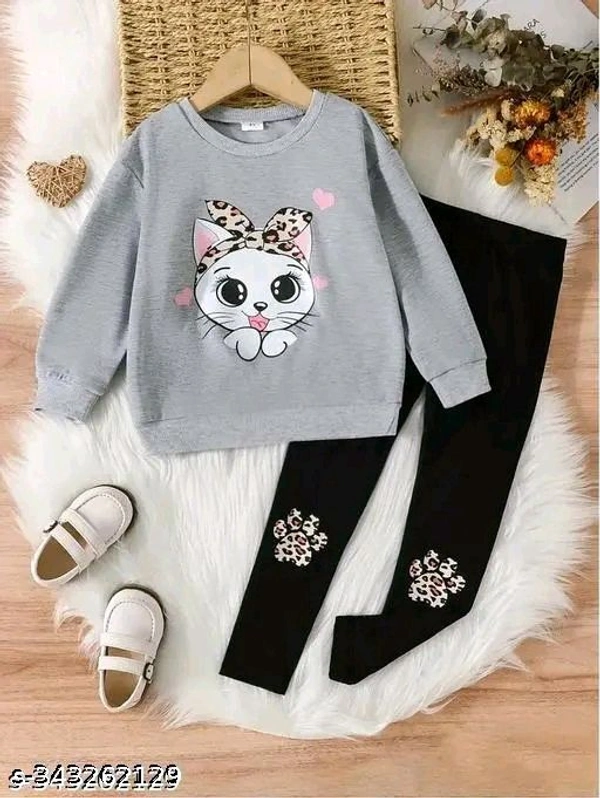 KEESOR KIDS FULL SLEEVE TOP & PANT SET | Full Sleeves Solid Colour Joggers Set | Girls Cotton Clothing Set - 13-14 Years, Gray