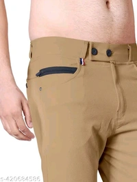 Grey and Khaki Color Stretchable Back Pocket Tapered Fit Stylish Mens Casual Pants - Latest, Light Weight, and Night Wear. Pack of 2 - 30