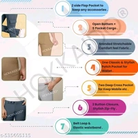 Khakhi  and Dark Blue Regular Fit Polyester Long Length Mens cargo Durable trousers with 2 Side pocket with flap – A Skin Friendly & Best for Indoor, Outdoor, Walking & Traveling, at work with 2 Button Closure Pack of 2 - 36