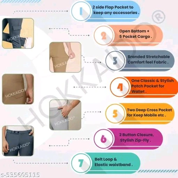 Khakhi  and Dark Blue Regular Fit Polyester Long Length Mens cargo Durable trousers with 2 Side pocket with flap – A Skin Friendly & Best for Indoor, Outdoor, Walking & Traveling, at work with 2 Button Closure Pack of 2 - 36