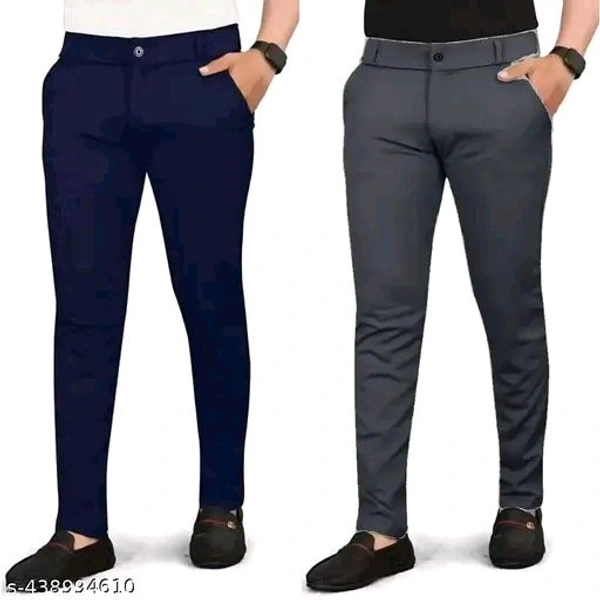 Blue and Grey Color Men's Casual Chino Pants | Stylish Regular Fit Comfortable Trousers - Ideal for Every day Wear - 36