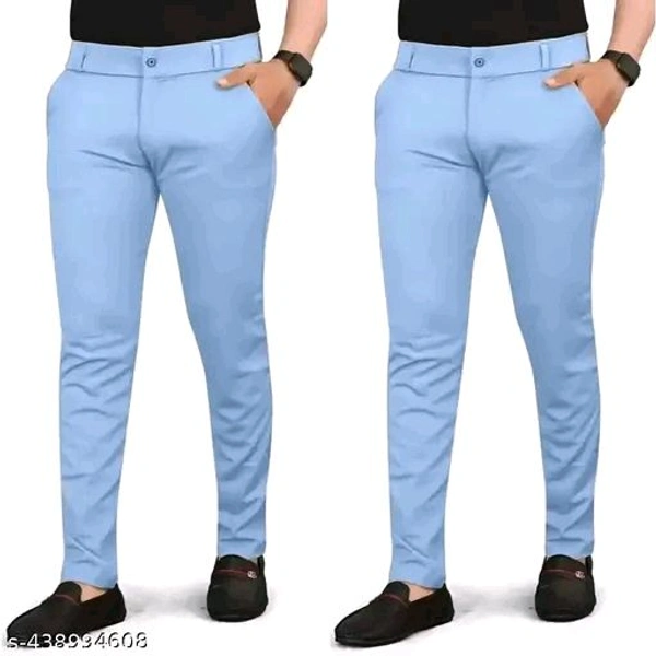 Combo of 2 Sky Blue Color Lycra Blend Trouser for men Single Button Combopack of 2 - 30