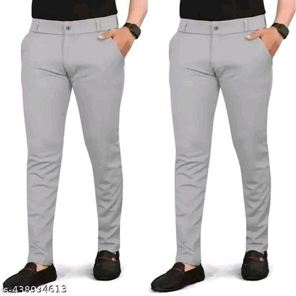Combo of 2 Light Grey Color mens Flexi Waist Regular Casual Pants for Men - 34