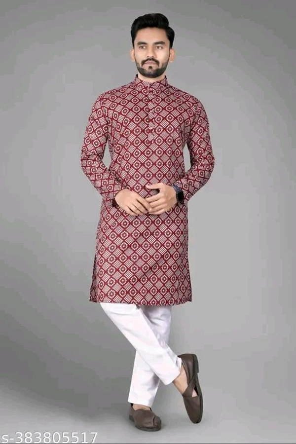 Printed Cotton Kurta For Men - Xl