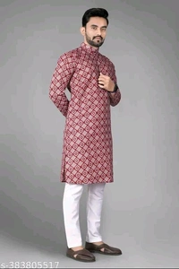 Printed Cotton Kurta For Men - Xl