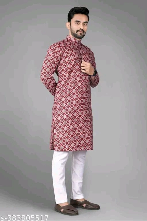 Printed Cotton Kurta For Men - Xl