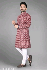 Printed Cotton Kurta For Men - Xxl