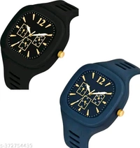 New Watch Combo Of Black and Blue Square Dial with Silicone Strap Watch