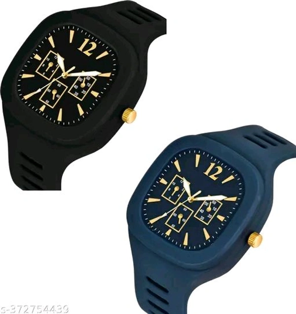 New Watch Combo Of Black and Blue Square Dial with Silicone Strap Watch
