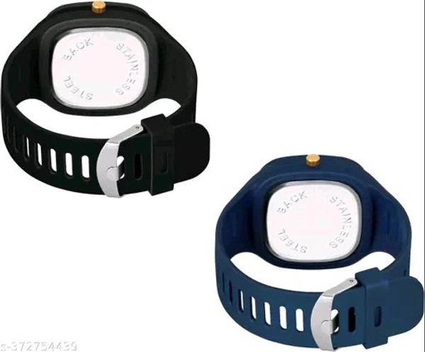 New Watch Combo Of Black and Blue Square Dial with Silicone Strap Watch