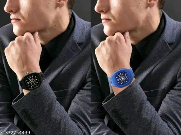 New Watch Combo Of Black and Blue Square Dial with Silicone Strap Watch