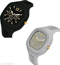Watch Combo Of Black and Grey Square Dial with Silicone Strap Watch