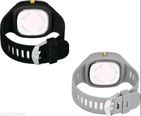 Watch Combo Of Black and Grey Square Dial with Silicone Strap Watch