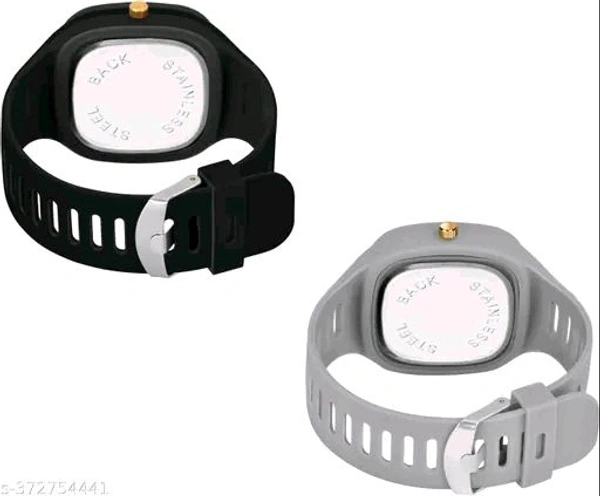 Watch Combo Of Black and Grey Square Dial with Silicone Strap Watch