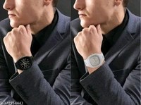 Watch Combo Of Black and Grey Square Dial with Silicone Strap Watch
