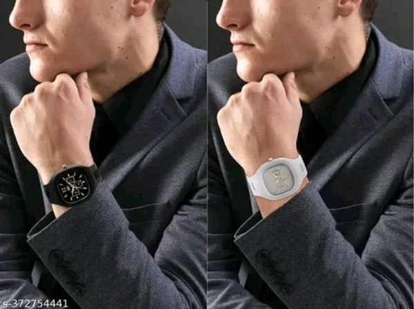 Watch Combo Of Black and Grey Square Dial with Silicone Strap Watch