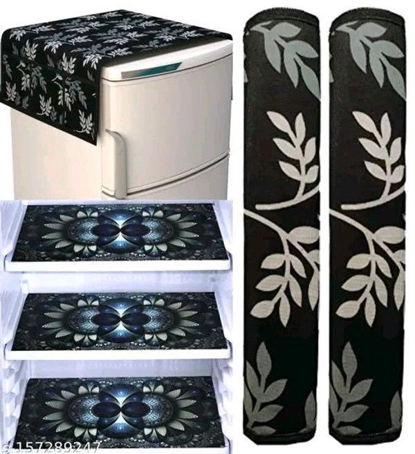Single Door or Double Door Fridge Cover. Combo 1 Fridge Top Cover, 2 Handle Cover and 3 Fridge Tray Mats - 6 Pieces Set. Refrigerator Cover Set