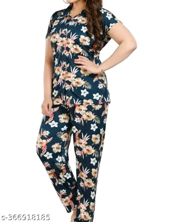 SATIN PRINTED NIGHT SUITE - WOMENS PRINTED CO-ORD SET FOR WOOMENS AND GIRLS - M