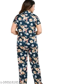 SATIN PRINTED NIGHT SUITE - WOMENS PRINTED CO-ORD SET FOR WOOMENS AND GIRLS - M