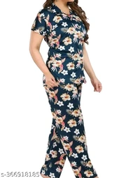 SATIN PRINTED NIGHT SUITE - WOMENS PRINTED CO-ORD SET FOR WOOMENS AND GIRLS - M