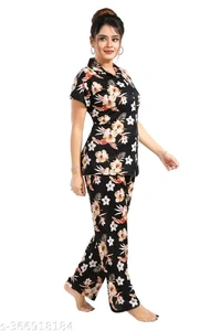 SATIN PRINTED NIGHT SUITE - WOMENS PRINTED CO-ORD SET FOR WOOMENS AND GIRLS - L