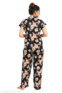 SATIN PRINTED NIGHT SUITE - WOMENS PRINTED CO-ORD SET FOR WOOMENS AND GIRLS - Xxl