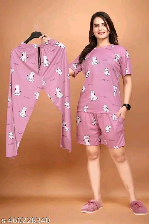 Women Printed Co-Ords Set Night Suit And Night Dress T-Shirt Pyjama combo on lowest price - M