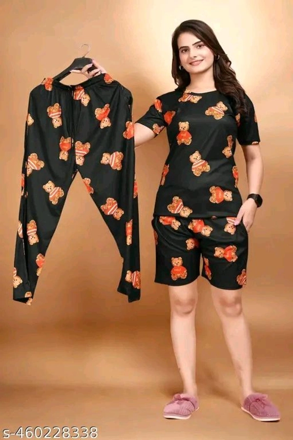 Women Printed Co-Ords Set Night Suit And Night Dress T-Shirt Pyjama combo on lowest price - M