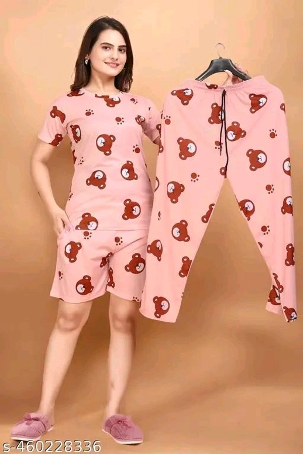 Women Printed Co-Ords Set Night Suit And Night Dress T-Shirt Pyjama combo on lowest price - M
