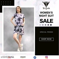Trending Night suits for women and Girls set (Black, Pink) - M