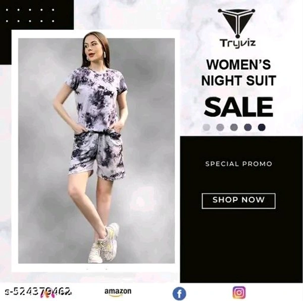 Trending Night suits for women and Girls set (Black, Pink) - M