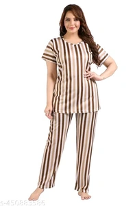 Trending striped printed round neck  top and pajama set,nightsuit set for womens and girls - Xl