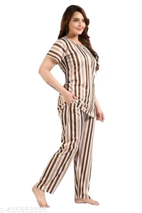 Trending striped printed round neck  top and pajama set,nightsuit set for womens and girls - Xl
