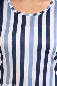 Trending striped printed round neck  top and pajama set,nightsuit set for womens and girls - L
