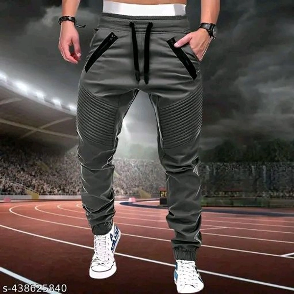 Men's Trendy Cotton Joggers | Stylish Track Pants with Pintuck Details and Show Zippers | Unique Casual Trousers/Lowers with Elastic Waist and Cuffs | New Fashion Bottoms - S
