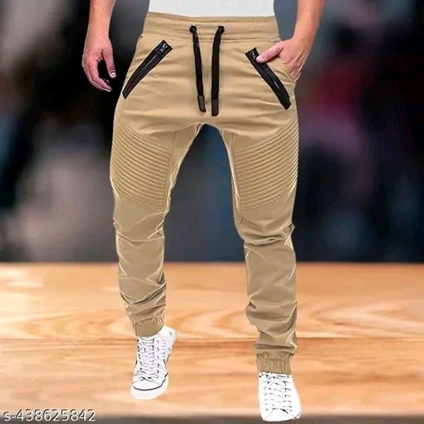 Men's Trendy Cotton Joggers | Stylish Track Pants with Pintuck Details and Show Zippers | Unique Casual Trousers/Lowers with Elastic Waist and Cuffs | New Fashion Bottoms - S