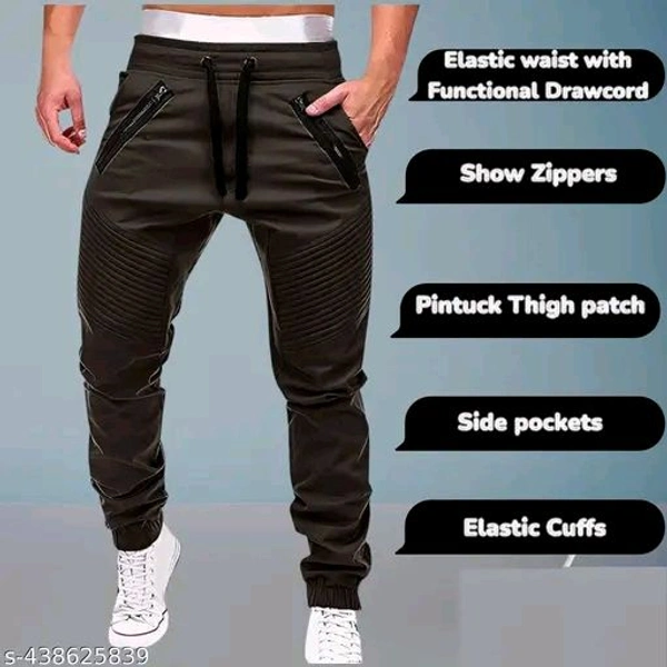 Men's Trendy Cotton Joggers | Stylish Track Pants with Pintuck Details and Show Zippers | Unique Casual Trousers/Lowers with Elastic Waist and Cuffs | New Fashion Bottoms - Xxl