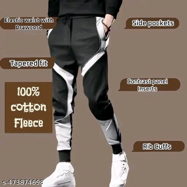 Men's Cotton Fleece Joggers with Contrasting Side Panels | Stylish Track Pants for Running, Gym & Winter Nights | Versatile Casual Lounge Trousers/Lowers - Xl