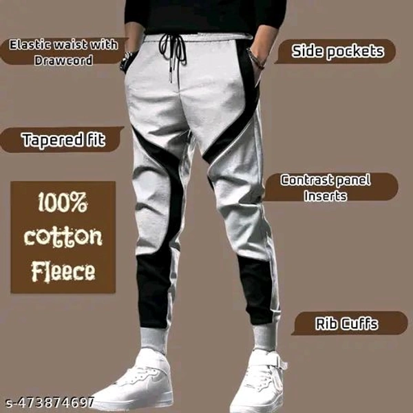 Men's Cotton Fleece Joggers with Contrasting Side Panels | Stylish Track Pants for Running, Gym & Winter Nights | Versatile Casual Lounge Trousers/Lowers - Xl